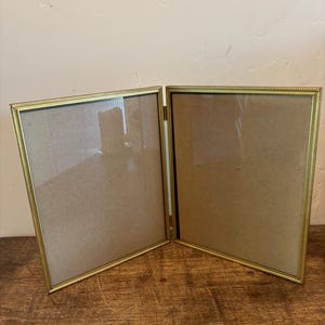 Vintage gold metal hinged 8x10 bifold brass photo frame
