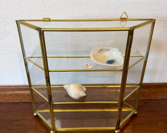 Vintage Brass glass curio cabinet display box, miniature display case