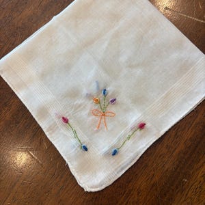 Vintage white cotton floral embroidered handkerchief