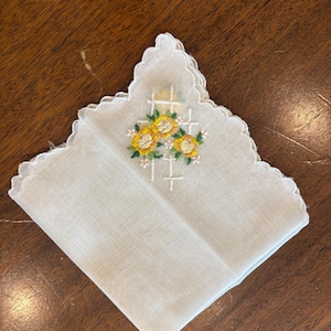 Vintage white cotton floral embroidered handkerchief