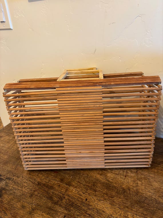 Vintage rectangular basket bag - Collapsable - image 7