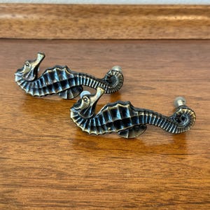 Vintage Gold Bronze Seahorse drawer pull pair