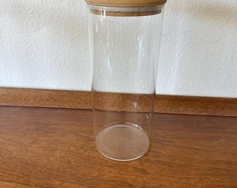 Glass Cylinder Jar Canister with wood lid