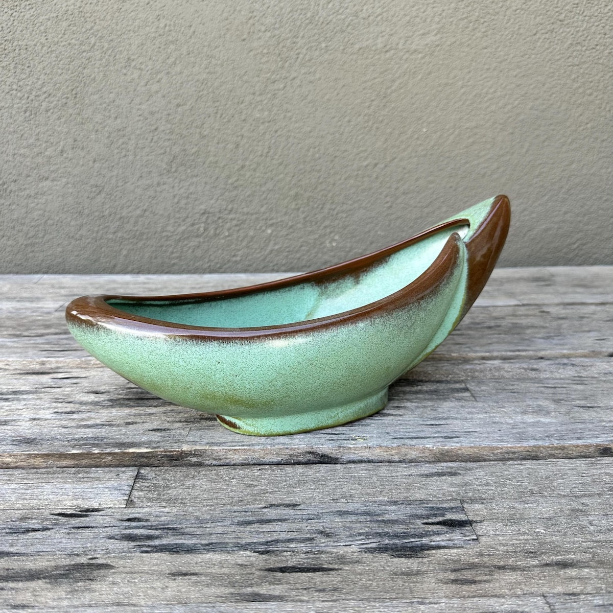 Frankoma Pottery Prairie Green & Bronze Crescent Bowl - Etsy