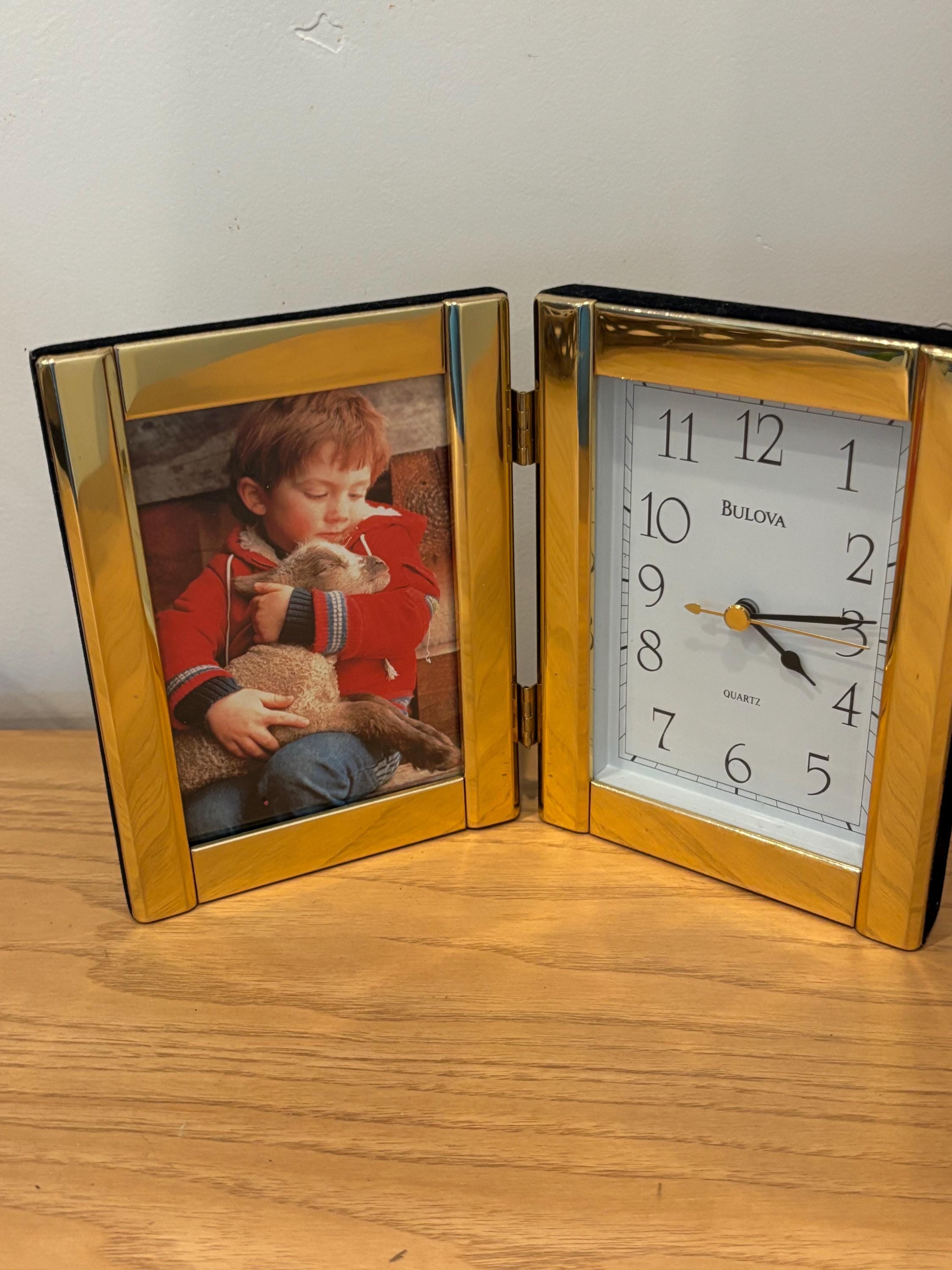 Vintage Bulova Gold Metal Hinged 4x5.5 Bifold Brass Photo Frame