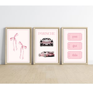 Impressions d'art murales Porsche rose tendance Decor Coquette