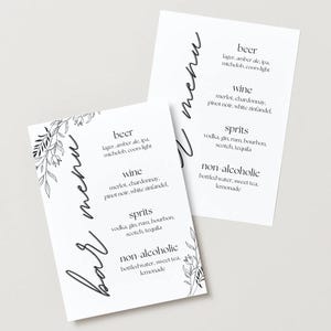 Menu barowe na specjalne okazje Duo | Menu barowe Floral | Menu barowe Classy