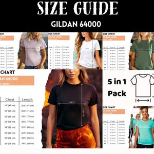 Gildan 64000 Size Chart Woman White T-shirt, Size Chart T-Shirt Gildan 64000 Mockup, 64000 Gildan Size Guide, Unisex G64000 Size Chart