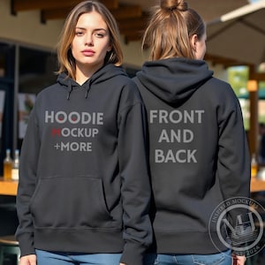 Gildan 18500 Black Hoodie Front & Back Mockup, G185 Hooded Sweatshirt Splitview Bundle, Gildan 18500, Female G185 Hooded Mock, Size Chart