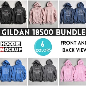 Flat Lay Gildan 18500 Hooded Mockup Bundle, Front and Back Split View, POD Mock-up G185 Front & Back Mockup, G185 Hooded Sweatshirt Bundle