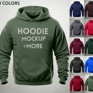 Hoodie Mockup Bundle Gildan 18500 Multi Color Bundle, POD Mock G185 Hooded Sweatshirt, Mockup Bundle 18500 Size Chart and G185 Color Chart