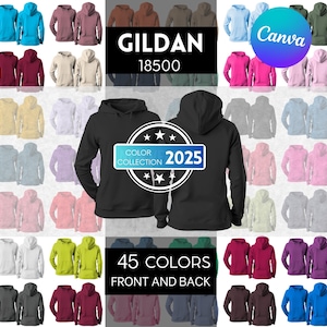 Gildan 18500 PNG Mockup Bundle, Front and Back Gildan 18500 Hooded Mock-up, 45 Colors G185 Hooded Sweatshirt Mockup, Transparent Backgrounds