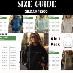 Gildan 18500 Size Chart 18500 Hoodie, Mockup Woman Lifestyle White, Size Chart for Gildan 18500 Hoodie, Mockup Size Chart for g185