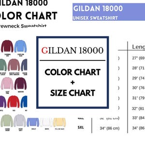Gildan 18000-kleurenkaart + bundel met maattabel, uniseks G180 sweatshirt met ronde hals, jpeg- en png-indeling, zware mix, digitale download