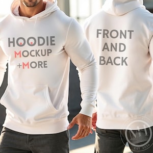 White Front & Back Gildan 18500 Hoodie Mockup, G185 Hooded Sweatshirt Splitview Bundle, Gildan 18500, Male G185 Hooded Mock, Size Chart g185