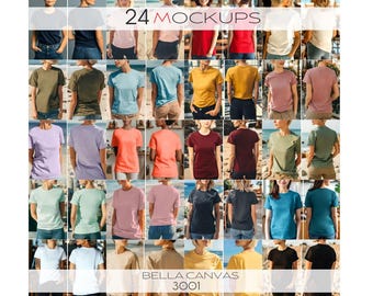 Front and Back Bella Canvas 3001 Mockup Bundle, Trendy Shirt Mockups, Bella Canvas 3001 mockup solid color, 3001 Front and Back view Mockup