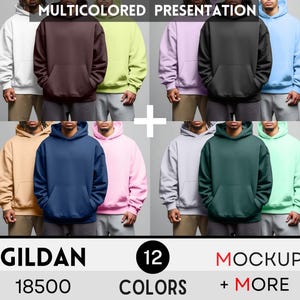 Gildan 18500 Hooded Mockup, Group Mockup G185, 12 Color Sweatshirt Mock-up Bundle, G185, Gildan 18500 Size Chart, Hoodie Mockup Bundle