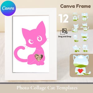 Editable Canva Frame Cat Bundle, Photo Collage, Drag And Drop Canva Templates, Customized Canva Frames Cat Designs + How to use Tutorial