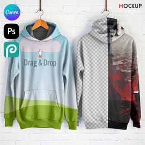 Canva Drag and Drop Template + PSD Hoodie All Over Print Mock, Gildan 18500 Hoodie All Over Print Mockup, Customizable Via smart object PSD