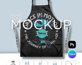 AOP Apron Mockup Bundle with Pockets, Drag and Drop Canva Template, Photoshop PSD Mock