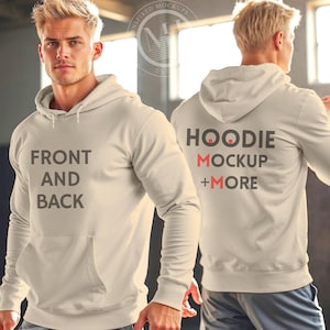 Gildan 18500 Sand Hoodie Front and Back Mockup, G185 Hooded Sand Beige Sweatshirt Split View Mockup, Gildan 18500 Mockup Front and Back