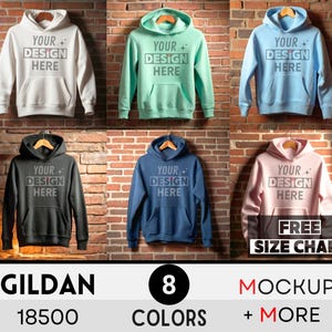 Hanging Gildan 18500 Hooded Mockup, G185 Hooded Sweatshirt Mock-up Bundle, G185 Heavy Blend, Gildan 18500 Size Chart, Hoodie Mockup Bundle