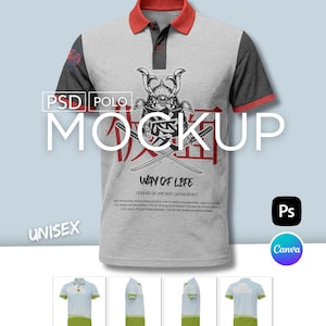 Unisex Polo Shirt Mockup Bundle, 4-Angle Views (PSD & Canva) Template Easy Drag and Drop