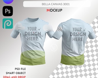 Editable T-shirt Mockup, Photoshop Smart Object PSD and Canva Drag and Drop Template, Customizable Bella Canvas 3001 Front and Back Mock