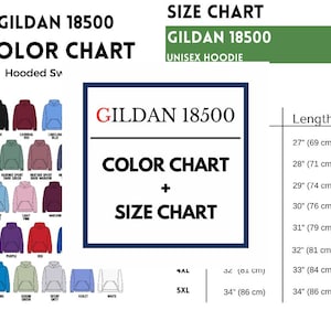 Gildan 18500 Color Chart + Size Chart Bundle, Unisex G185 Hoodie Mockup Size Chart, JPEG + PNG Format, Hoodie Color Chart, Digital Download
