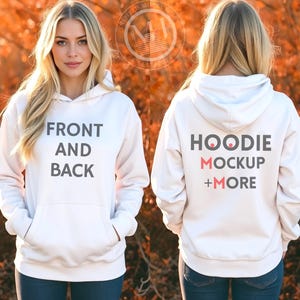Gildan 18500 White Front and Back Mockup, G185 Hooded Sweatshirt Split View, 18500 Mock-up Hoodie 18500 Size Chart, White Hoodie Mock-up