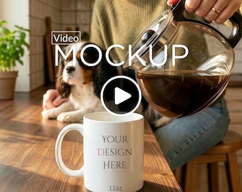 283 g mugg videomockup, vit kaffekopp 283 g, Printify utskrift på begäran video
