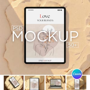 Device Mockup Bundle for Canva and Photoshop, iPhone, MacBook, iPad, Laptop, Tablet Mockup Template, Easy Drag + Drop + Tutorial