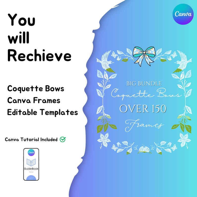 Coquette Bows Canva Editable Templates 150 + Bundle, Drag and Drop ...