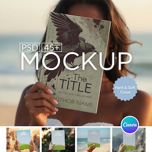 Canva Book Mockup Template, 40 + Editable PSD & Planner Mockup Bundle 6x9, Hard and Softcover