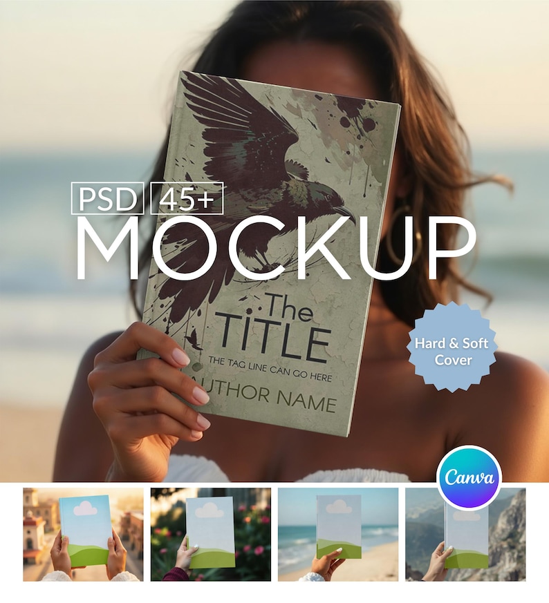 Canva Book Mockup Template, 40 + Editable PSD & Planner Mockup Bundle 6x9, Hard and Softcover image 1