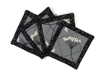 Modern Gray, Black & Gold Handmade Coaster Hot or Cold Set of 4