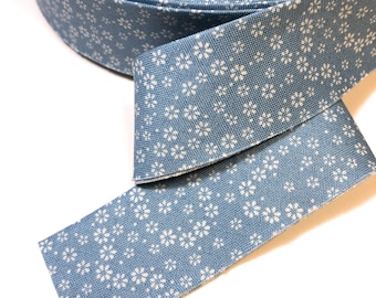 Quilt Binding Blue White Floral "AZUL" Cotton 1 1/4" Wide Bias Single Center Fold Pre-made Ready to Ship