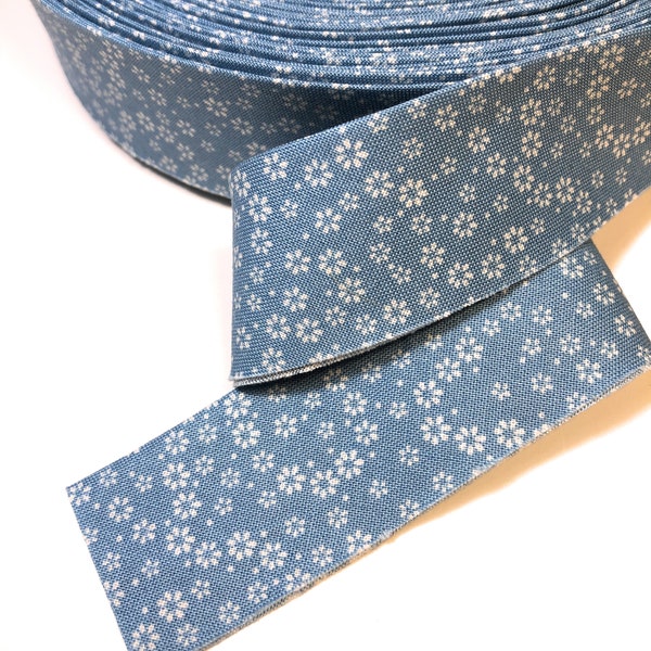 Edredón Encuadernación Azul Blanco Floral "AZUL" Algodón 1 1/4" Ancho Bias Single Center Fold Prefabricado Listo para enviar