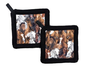 Horses Stampede Handmade Potholders Cotton Set of 2