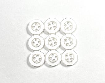 White Shirt Buttons 4-hole 3/8" Set of 9