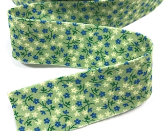 Floral Quilt Binding: Green, Blue, Cream Wildflower Print - 1.25&quot; Wide