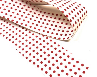 Quilt Binding "Back Porch" Kaye England Red Polka Dot 1.25" Wide Bias Cotton Single Center Fold Pre-made Ready to Ship