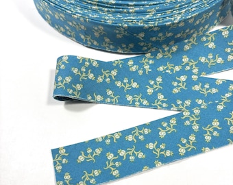 Blue Floral Bias Cotton Quilt Binding, 1.25" Single Fold Cotton