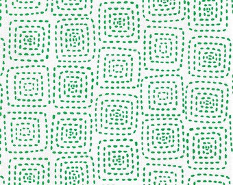 Michael Miller, "Stitch Square" Green Multi-tone Repeat Print Cotton Fabric BTY