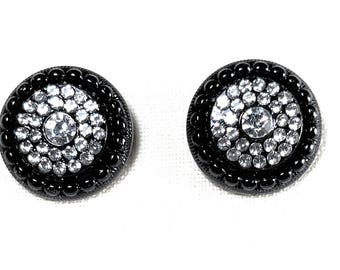 Rhinestones on Black Metal Shank Button 1 Inch Set of 2