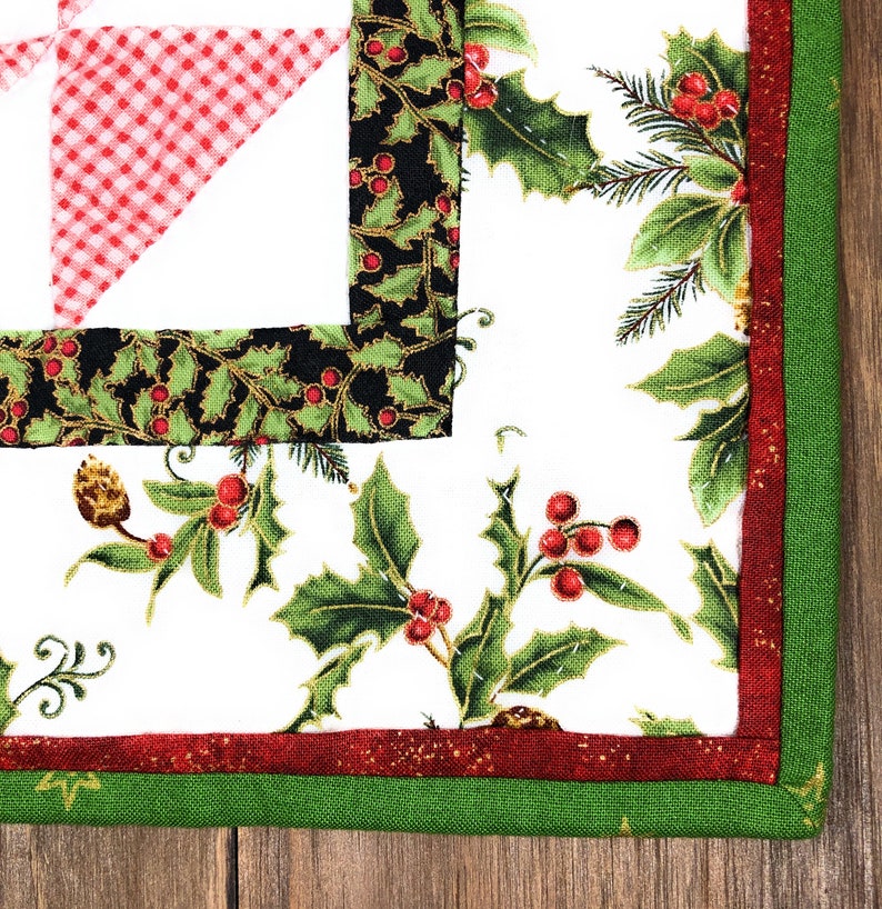 Christmas Quilted Wall Hanging Pinwheel Patchwork 12.5 x 12.5 with Rod Cotton 12.5 x 12.5 Casual Table Decor Candle Mat image 2