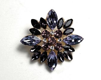 Amethyst & Purple Rhinestones with Gold 1-1/4" Metal Shank Button
