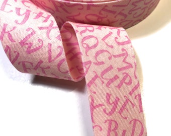 Quilt Binding Two Tone Pink Alphabet Cotton 1 1/4" Wide Bias Single Center Fold 5 Yards (180") Pre-made Ready to Ship