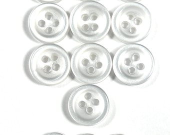 13 White Shirt Buttons Thick 4-hole 2 Sizes