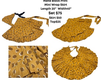 Beautiful Block Print Wrap Skirt Gold